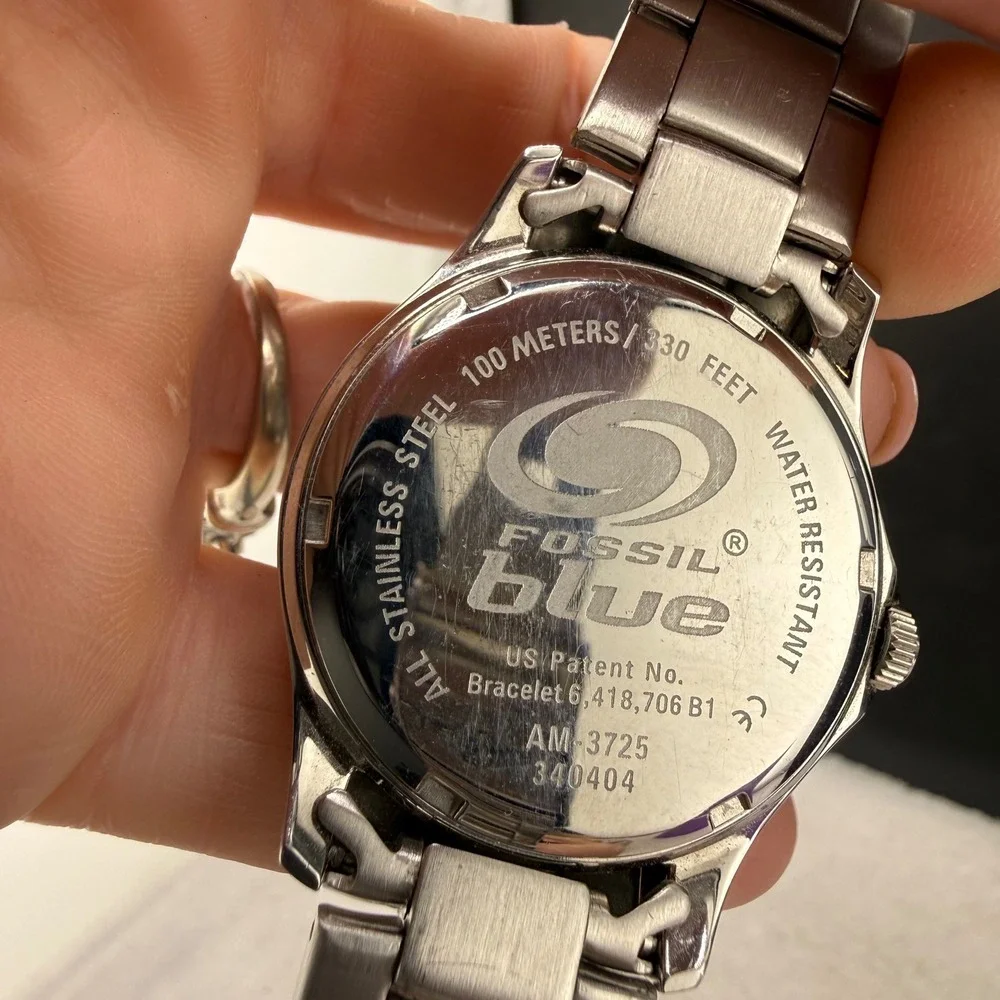Vintage Fossil Blue Watch Blue Dial Stainless Steel BQ-9034 Mens 40mm UNTESTED